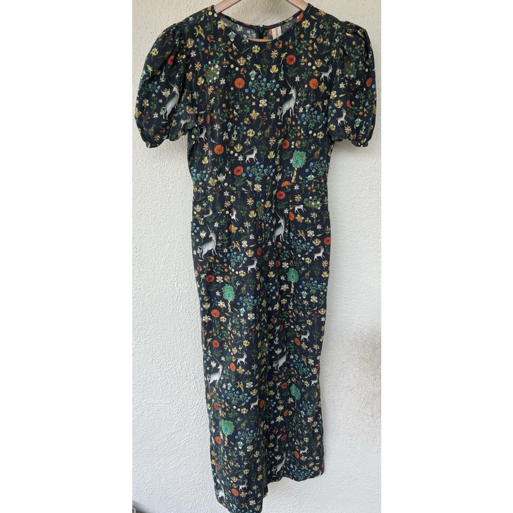 Samantha Pleet Garden Jumpsuit Puff Sleeve 2 Black Illuminated Ethereal Floral - Picture 9 of 14